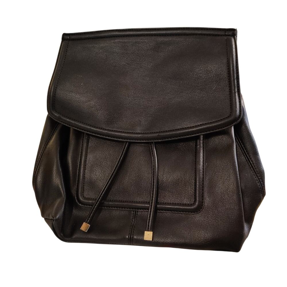 INC Black Faux Leather Backpack with Gold Hardwarev